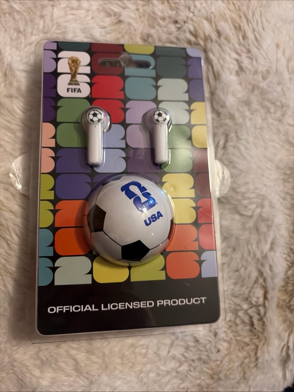USA Soccer Themed White Earbud Headphones with Soccer Ball Case